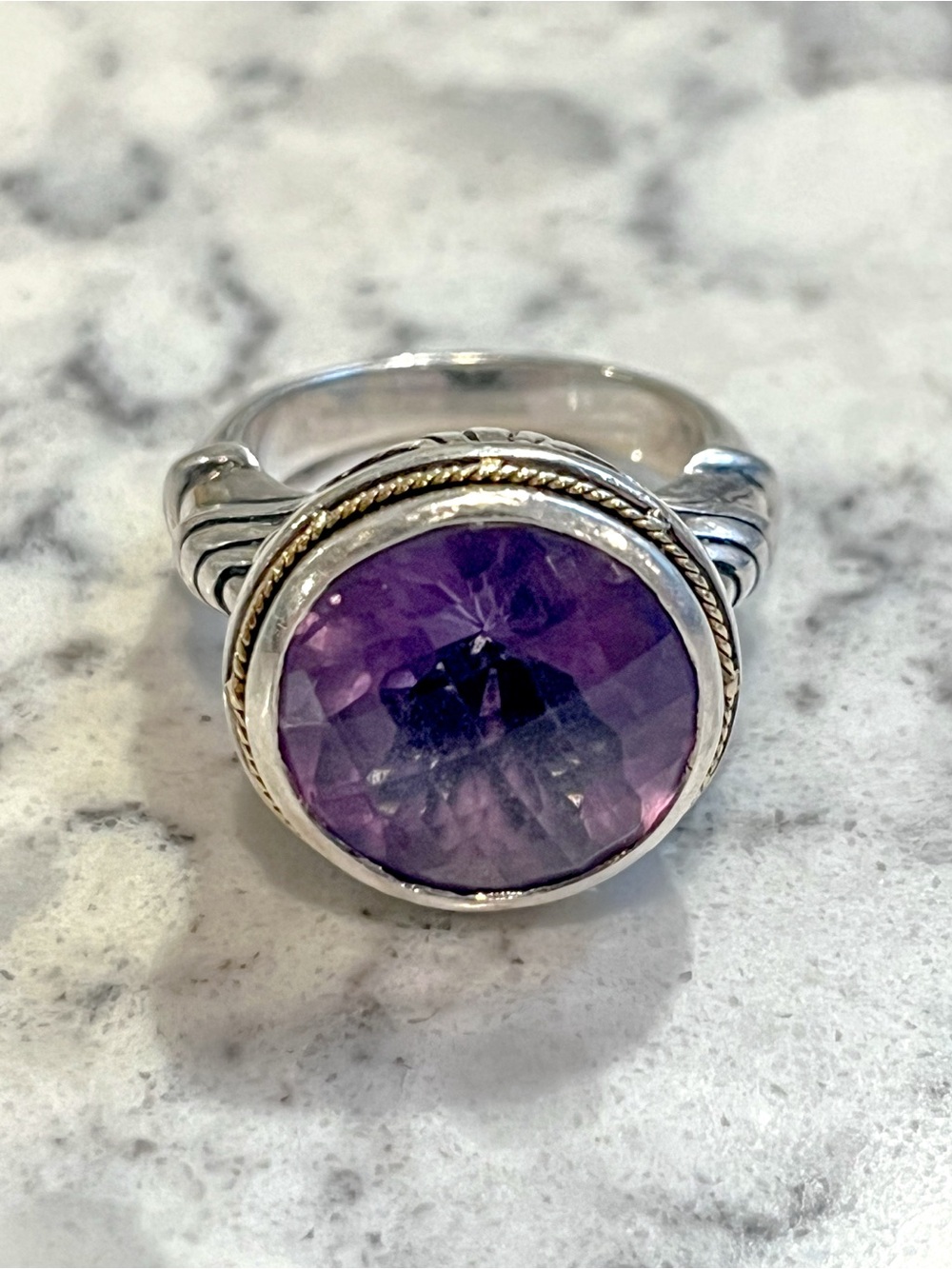 Genuine EFFY Bali Amethyst Ring 925 Sterling Silver W/ 18K Yellow Gold Bezel 🔥 - Picture 3 of 7